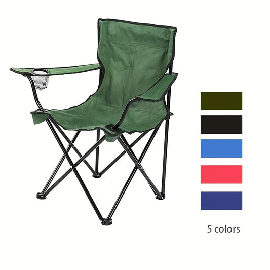 Portable picnic camping chair with carrying bag, water cup holder, and foldable design.