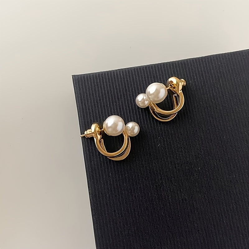 Elegant retro style imitation pearl earrings for daily and party wear, made with 925 pure silver in a multifunctional French design.