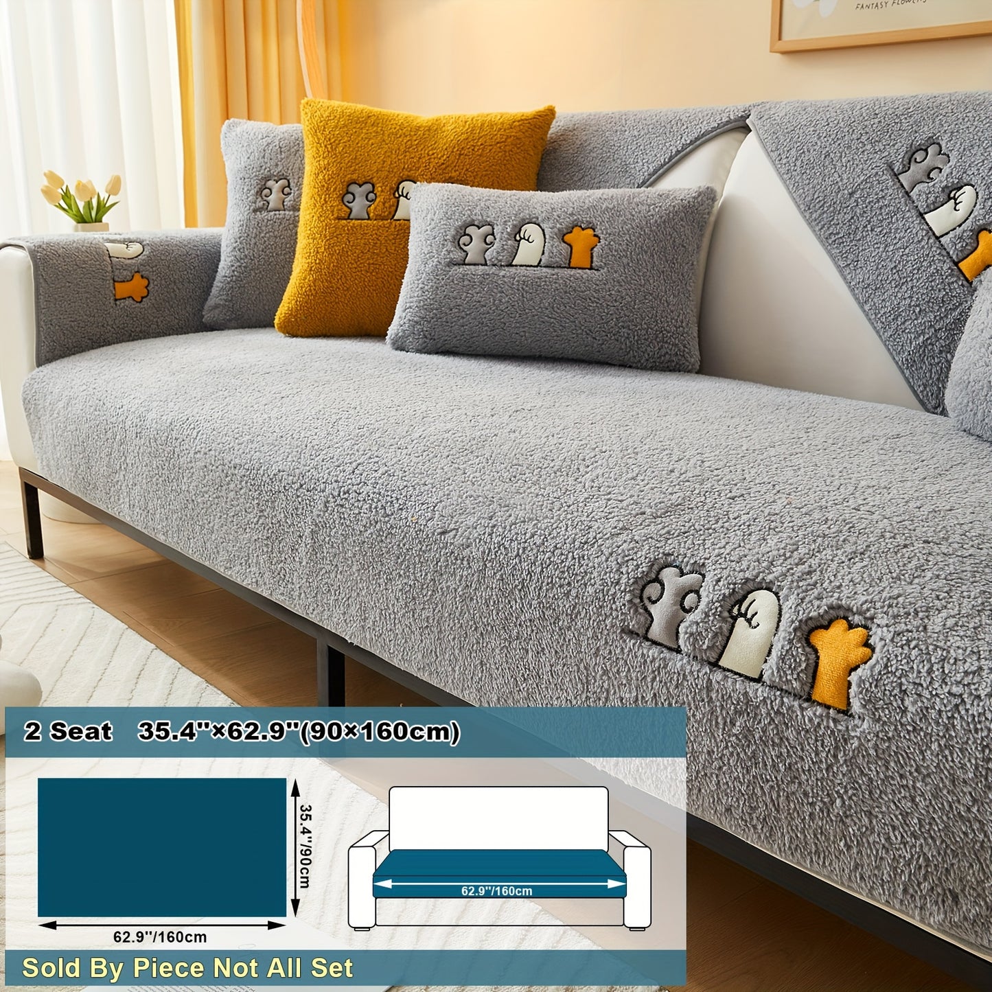 Plush Sherpa sofa slipcover protects furniture from pets, non-slip design for various rooms. Handrail backrest cover pillowcase sold separately.