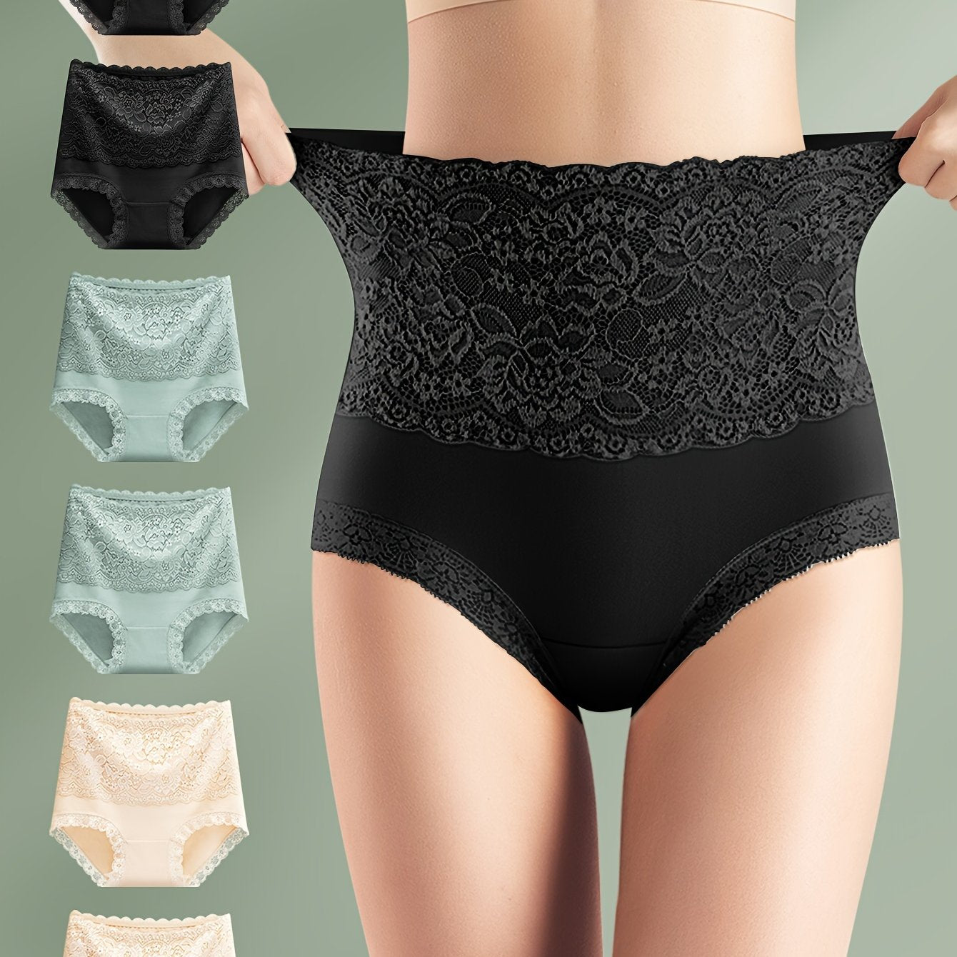 6 simple lace high waist briefs, soft and comfy panties for women's lingerie and underwear.