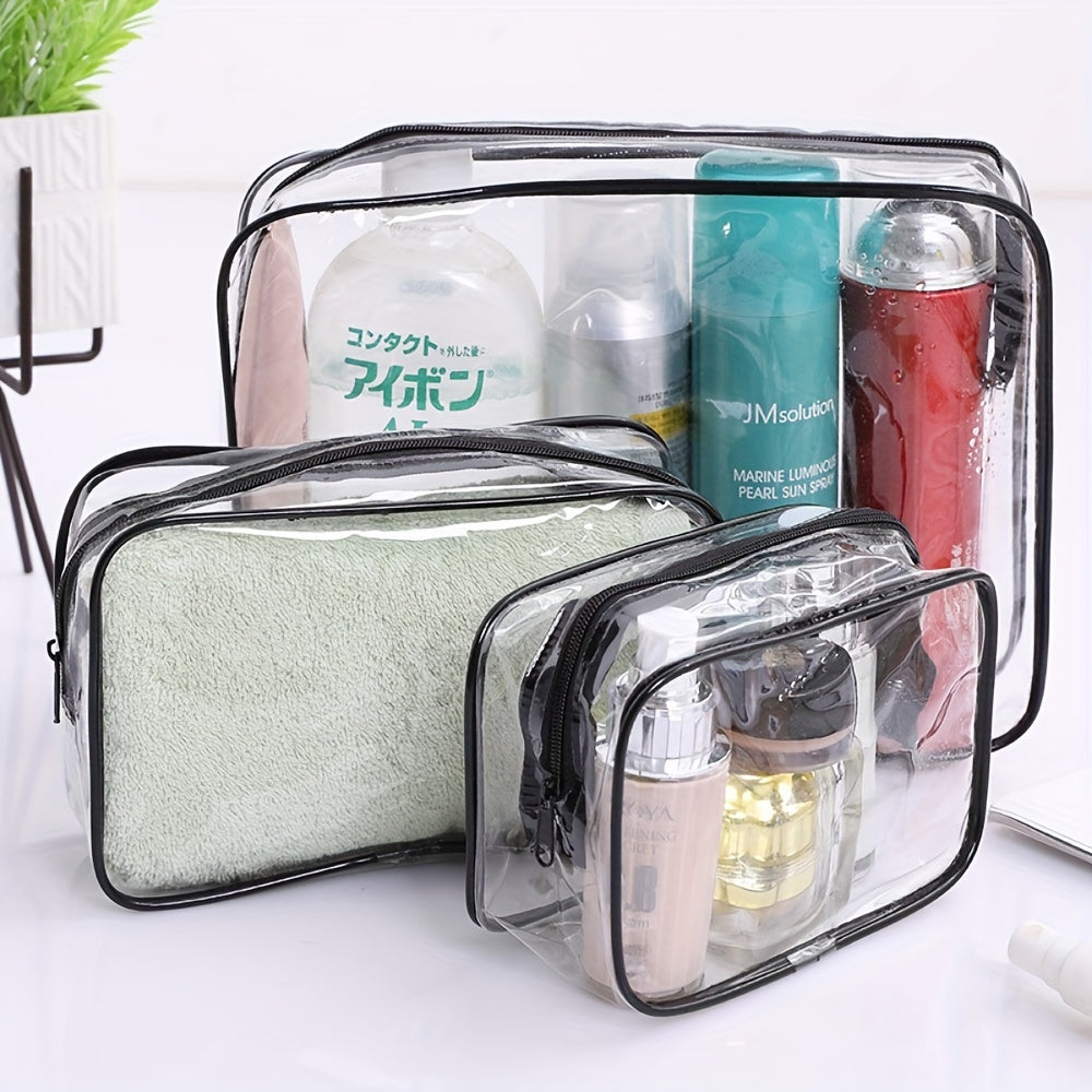 Stylish Travel Toiletry Bag Set - Waterproof, Clear, Zippered Cosmetic Case with Various Compartments for Women's Essentials - Ideal for Holidays, Work Travel, and Everyday Use