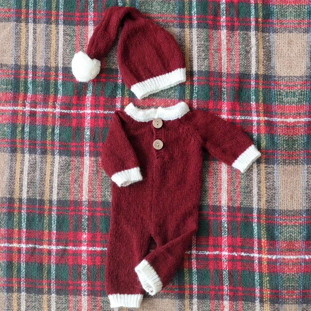 Newborn Christmas Theme Photography Clothing Set featuring Hat and Jumpsuit for Baby Photos - Perfect Souvenir Set for Newborns