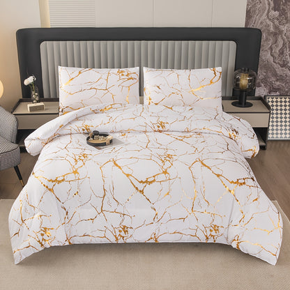 2/3 piece luxury comforter set with bronzing marble print. Soft, comfortable, and skin-friendly for bedroom or guest room. Includes 1 comforter and 1 or 2 pillowcases without core.