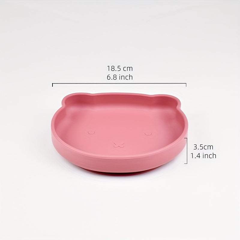 Cartoon Bear Shaped Learning Plate for Kids, Divided Compartment Plate, Easy to Clean, Made of Food Grade Silicone Material, BPA-free with Suction Cup for Stability