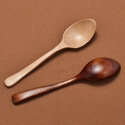 Set of 3 or 6 small wooden eating spoons, 18.49 cm long, non-stick for mixing, stirring, and tasting. Great for tableware.