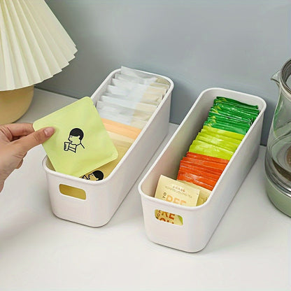 A pack of 5 sturdy plastic storage boxes with handles that can be stacked, perfect for various uses in the office, home, or wardrobe. These versatile containers are ideal for organizing socks, underwear, stationery, cosmetics, and more, and their