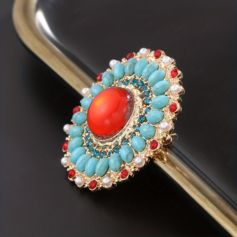 Turquoise Crystal Boho Style Brooch - Clothing Accessory