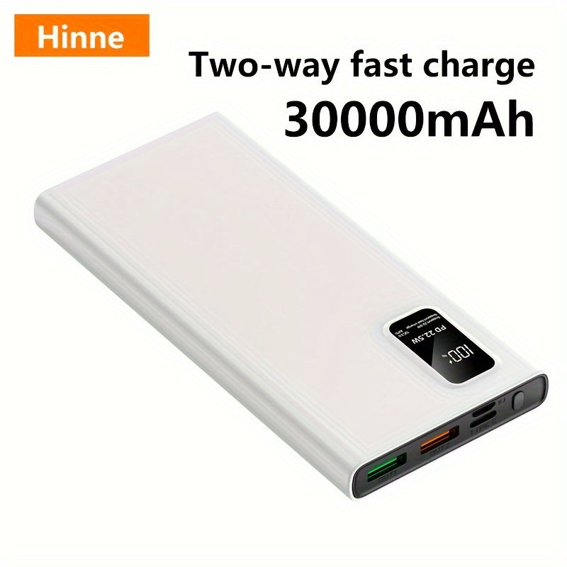 30000mAh Hinne Power Bank с быстрой зарядкой USB Type-C, LED-дисплеем, универсальной совместимостью для iPhone/Samsung/Android, легкий аварийный источник питания с литий-полимерной батареей.