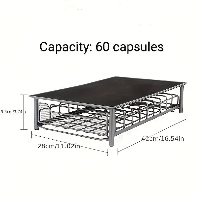 Iron Art Coffee Machine Base with 1pc Coffee Capsule Storage Drawer that can hold up to 60 capsules. Also includes a Coffee Bean Rack and Coffee Capsule Rack.