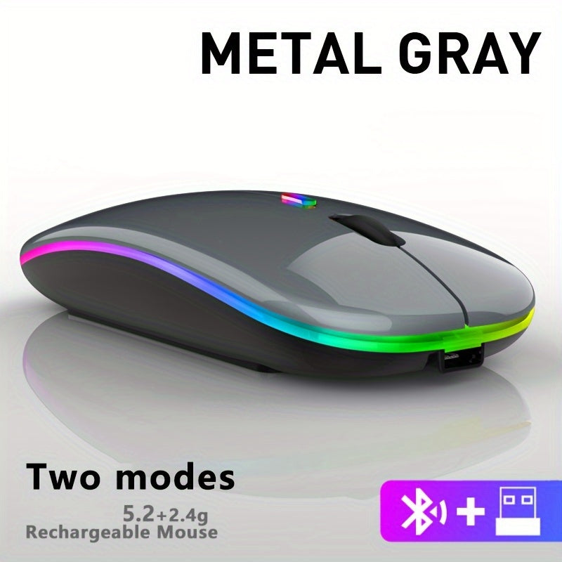 Dual mode 5.1+2.4g wireless gaming mouse with USB recharge capability, silent backlight, and ergonomic design for laptops.