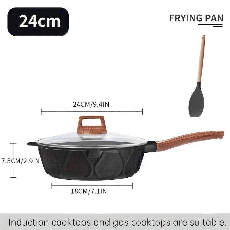 1 piece of a nonstick frying pan (23.88cm/27.94cm) with a granite finish. This versatile skillet can be used for cooking eggs, frying pans, and making pancakes. Suitable for use on gas stovetops and induction cookers. A must-have kitchen utensil and