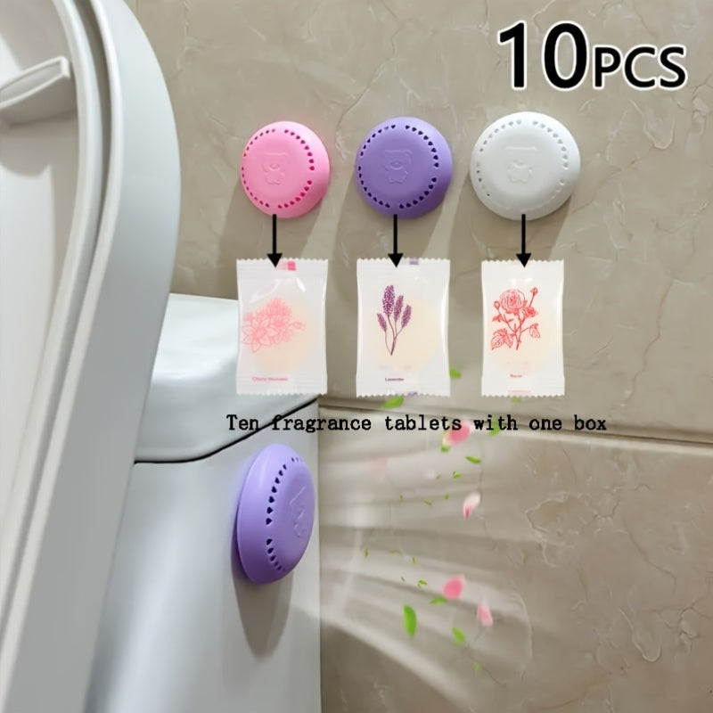 10 Blooming Breeze Air Freshener tablets with long-lasting cherry blossom and lavender fragrance for home and car, closet and wardrobe deodorizer, includes extra shell.