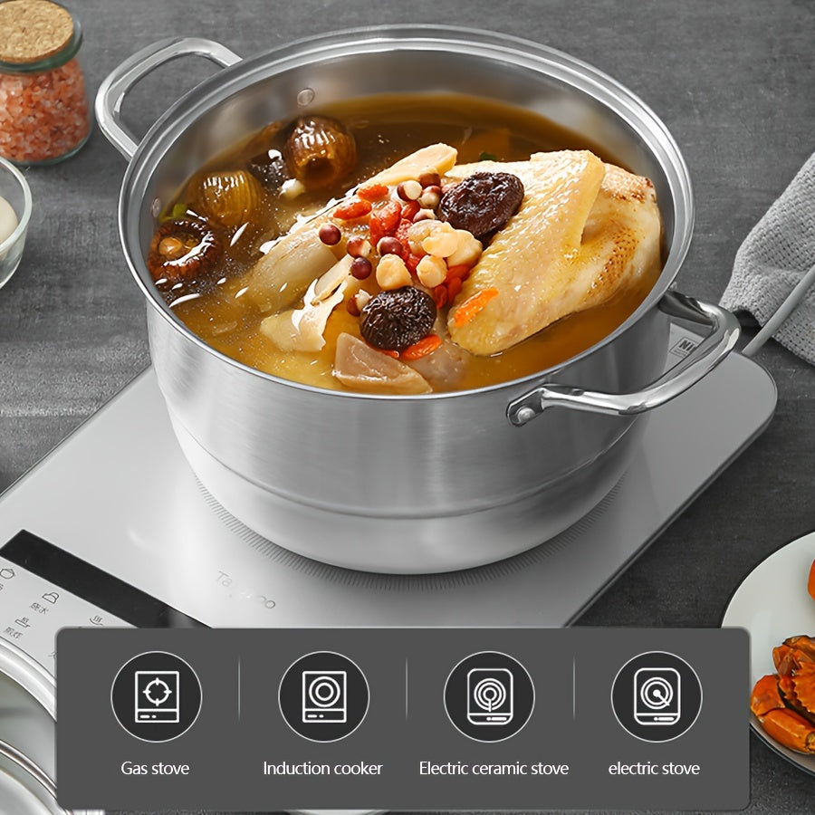 Get ready to upgrade your cooking game with the 5-piece Smart Timer Steamer Set! This set includes a deep soup pot, steamer basket, 2 plates, and a lid. With its versatile design, you can use it for both steaming and simmering. It's compatible with a