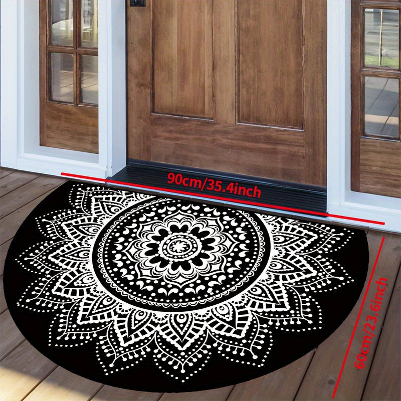 Non-Slip White Circular Lace Pattern Washable Polyester Doormat - Semi-Circle Shape, Elegant Entry Rug for Indoor, Outdoor, Bedroom, Hallway, Patio - Perfect as Photo Prop or Gift - Available in Various Sizes (15x23, 19x31, 23x35, 31x47 inches) - 1 piece