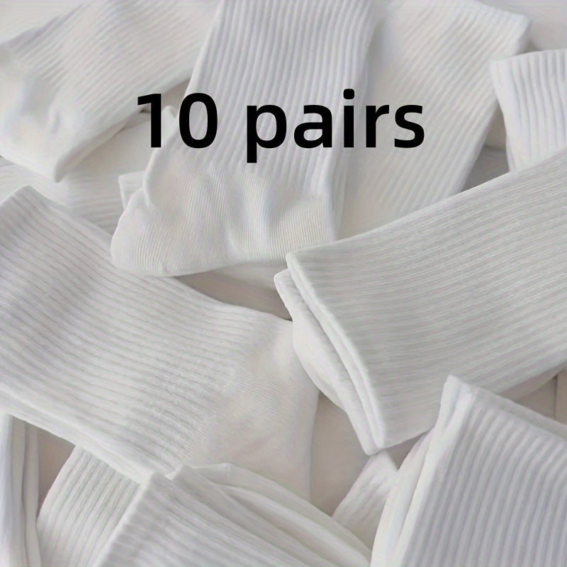 10 pairs of premium white sports socks, ideal for daily commute and basketball. Soft, breathable, moisture-wicking, machine washable, quick-dry, and provide all-season comfort.