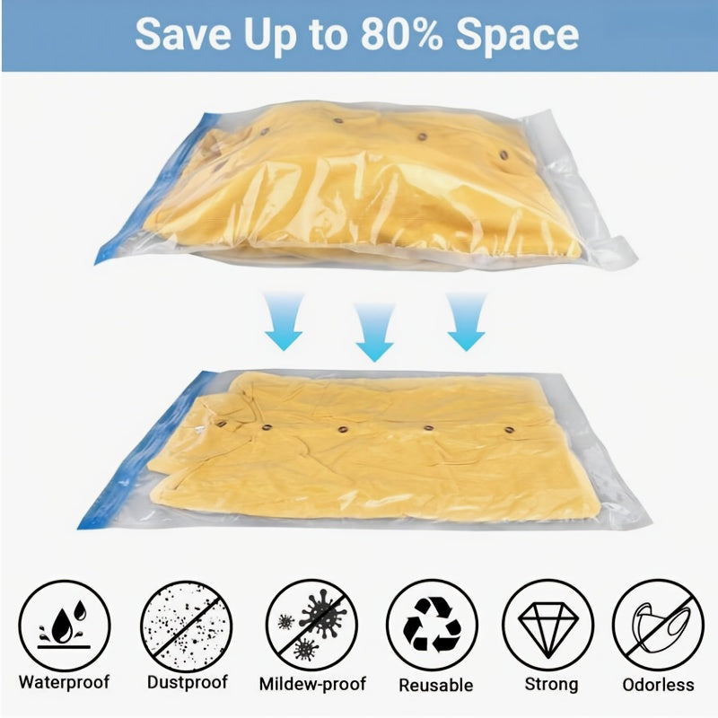 Pack of 7 Compression Bags - Save Space without the Need for a Vacuum or Pump! Easy-to-use Hand Roll Storage Bags for Travel Enthusiasts. Ideal for storing both dry and wet items compactly. Travel with ease and confidence!