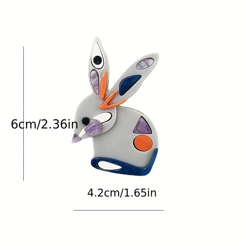 Adorable Rabbit Acrylic Brooch Pin - Fun Cartoon Animal Design for Adding Charm to Bags & Clothing, Rabbit Lovers Accessories