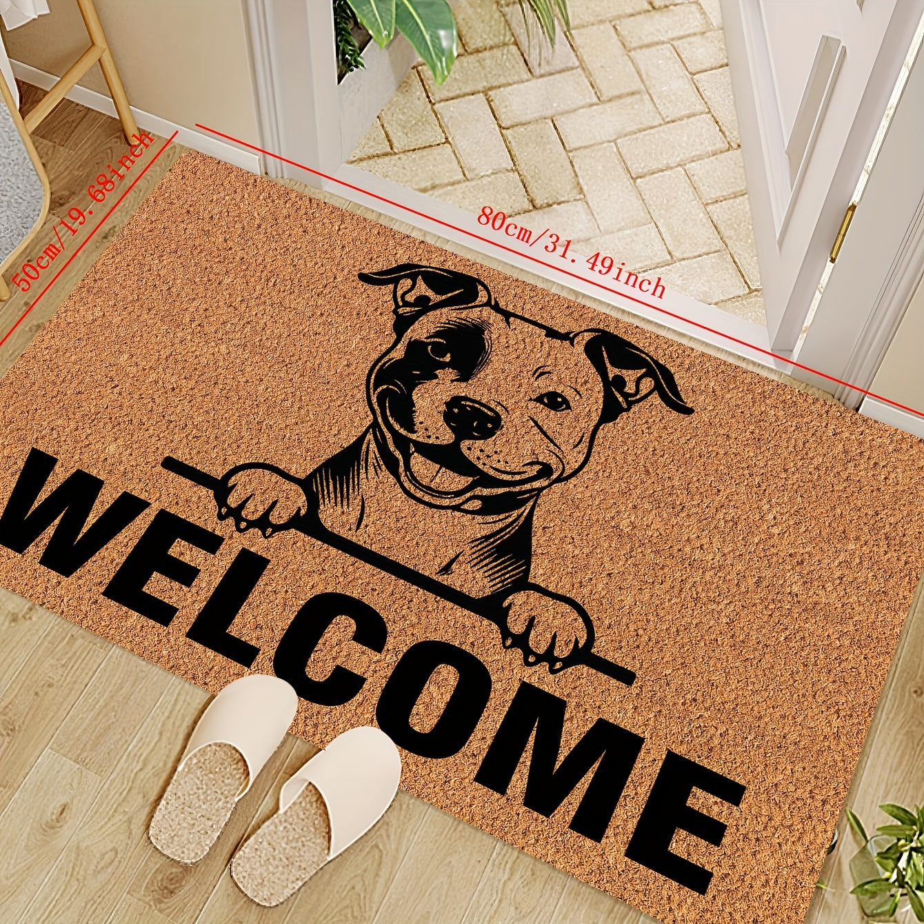 Durable Pit Bull Design Welcome Doormat - Stain-Resistant, Machine Washable, Low Pile Polyester Mat for Indoor/Outdoor Use - Easy to Clean Entrance Mat