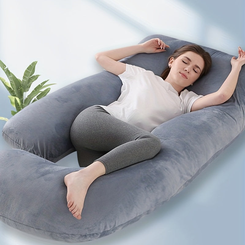 Maternity Pillow with J-Shape Design, made of Soft Crystal Fleece Material, Features Removable and Foldable Design for Easy Storage, Washable for Hygienic Support, Ideal for Abdominal and Side Sleeping Support, Perfect for Pregnant Moms during Pregnancy