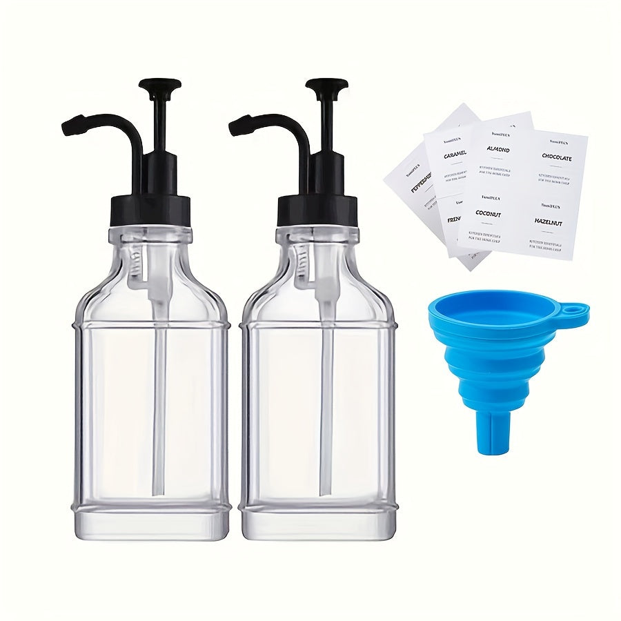 2 pieces of 500ml/16.9oz square crystal white glass material dispenser bottles for coffee syrup, milk tea syrup, or soap