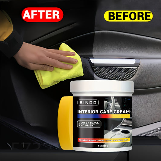 Bindo Auto Interior Care Cream: Gloss Black & Enhancer, Nano Coating Wax for Tires, Steering Wheels, Dashboards. Also includes Plastic Restoration Paste, 100g.