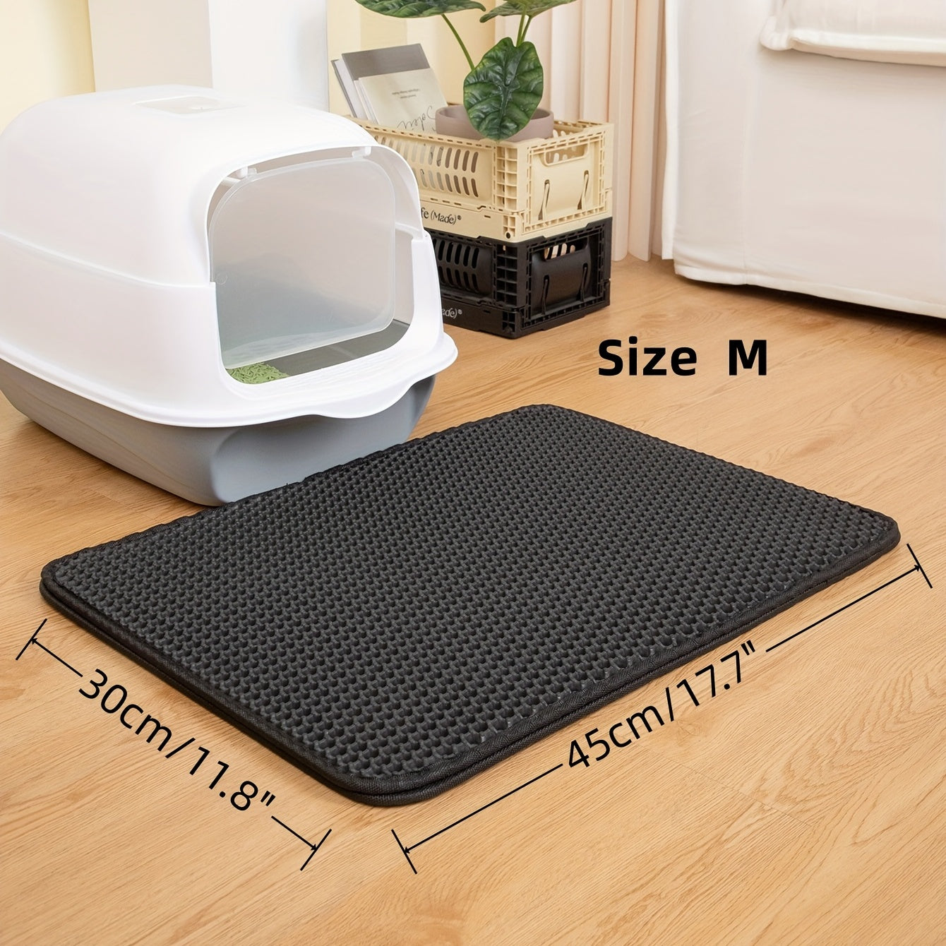 Honeycomb double layer cat litter mat traps and contains litter, washable and reusable for indoor cats