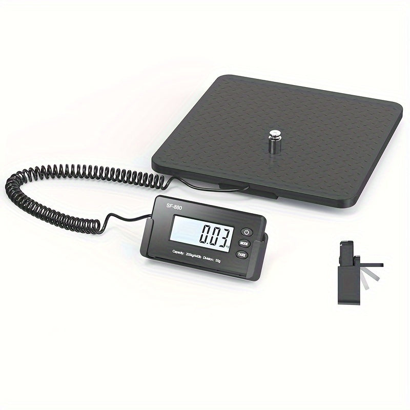 SF-880 Digital Postal Scale: 199.58 KG Capacity, ABS Platform with Anti-Slip Base, Large LCD Display, High Precision Sensor, Auto Zero/Power Off, Multi-Unit Mode, Includes 4 AA Batteries