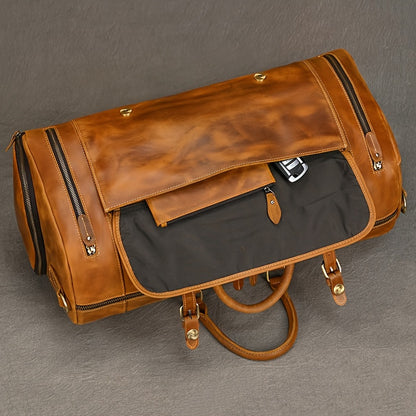 Genuine cowhide leather duffel bag for men, retro fashion handbag - 57.91 cm