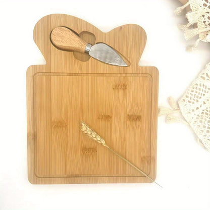 Premium bamboo cutting board and cheese cutter set for slicing fruits, cheese, and butter - Great gift for Father's Day and Mother's Day.