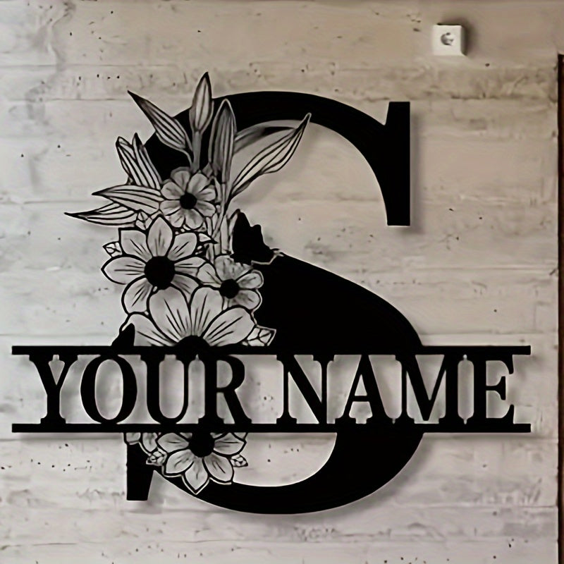 Unique Housewarming Gift - Personalized Home & Front Door Decor - Custom Metal Family Name Sign with Floral Design