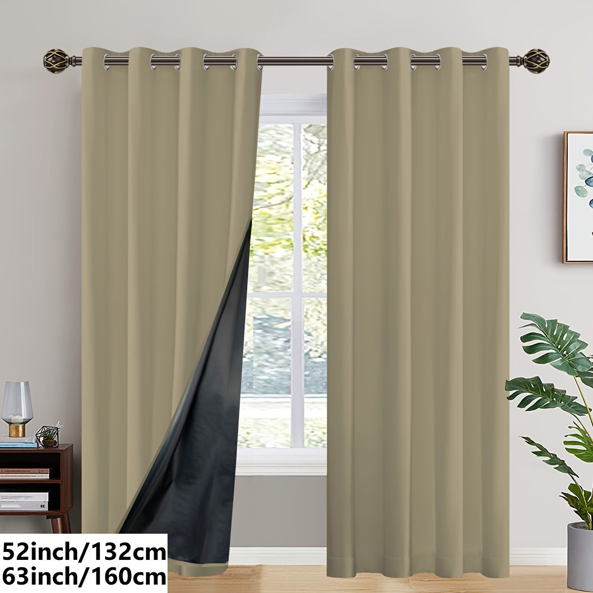 2PC Insulated Blackout Curtains with Coated Insulating Lining - Ideal for Living Room, Bedroom, Kitchen, Bathroom - Perfect for Home and Room Decoration