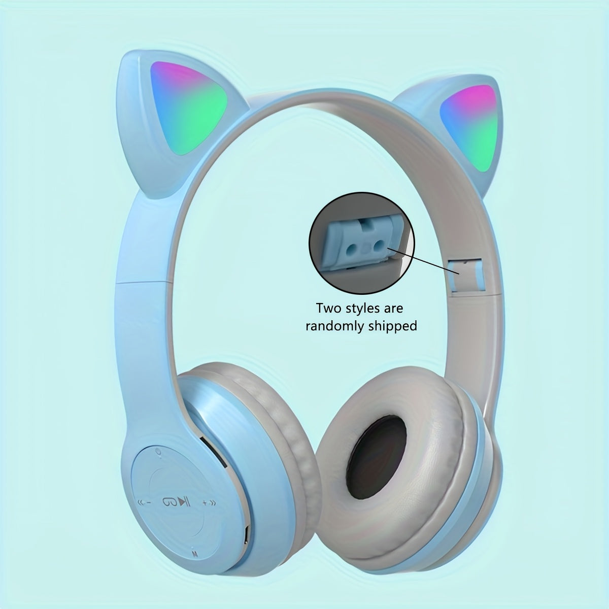 Cat Ear Wireless Headphones with LED light, foldable design, volume control, and Type-C charging - perfect for phones and as a gift.