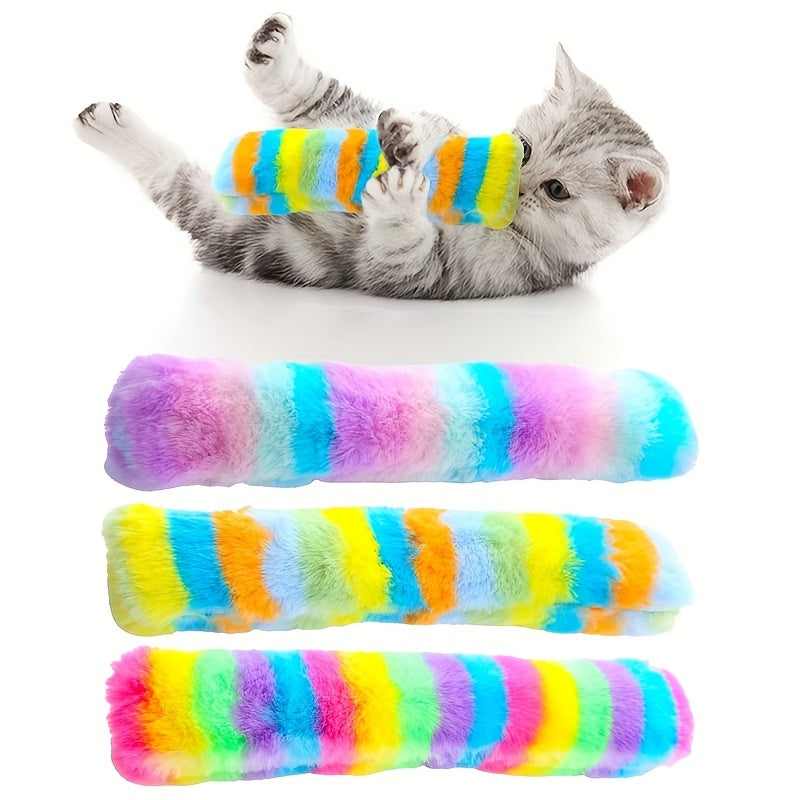 Interactive cat toy set includes plush pillow, cat chew toy, and squeak toy, ideal for indoor kitten playtime.