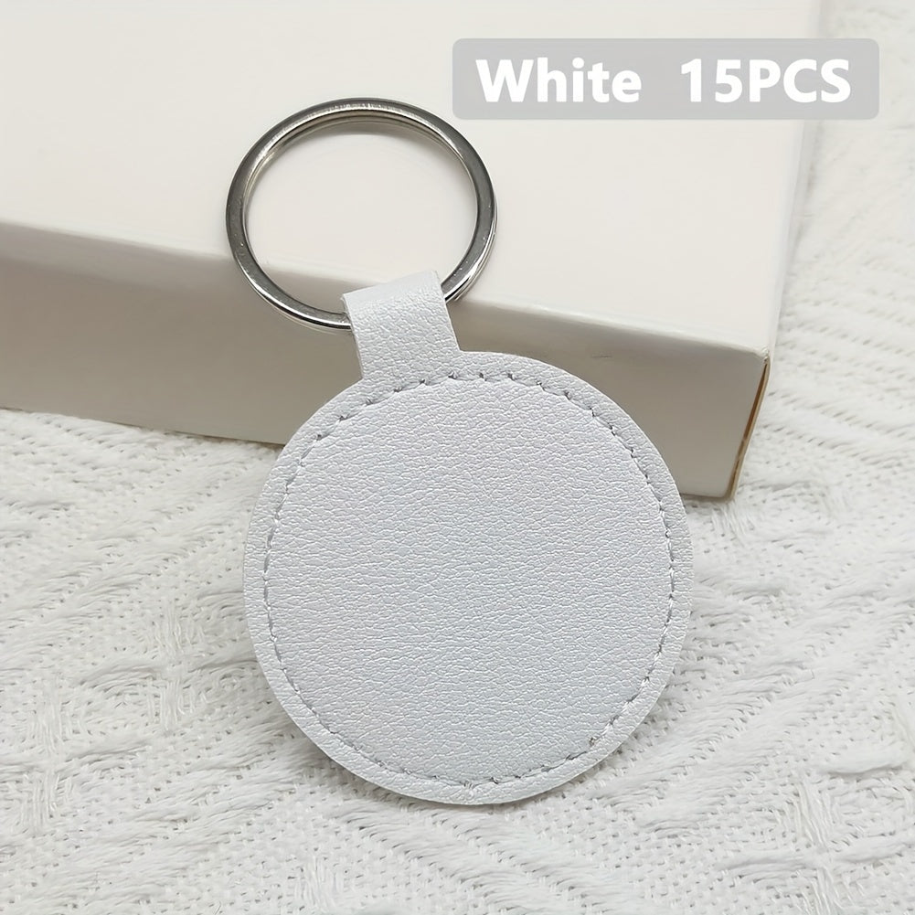 Craft your own leather keychains with this DIY kit containing 15/20 pieces. The round keychains are suitable for both men and women and come with PU leather blanks, key rings, and laser-engraved designs. Perfect for creating personalized holiday gifts or