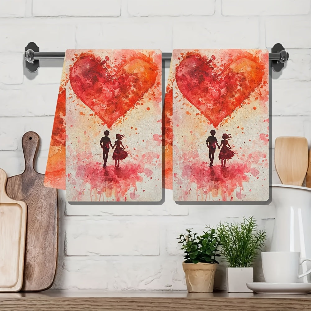 This duo of ultra-soft kitchen towels features a charming Valentine's design. They are highly absorbent for both dish drying and hand use, making them perfect for holiday decoration. Machine washable for easy care, each towel measures 40.64X60.96 cm.