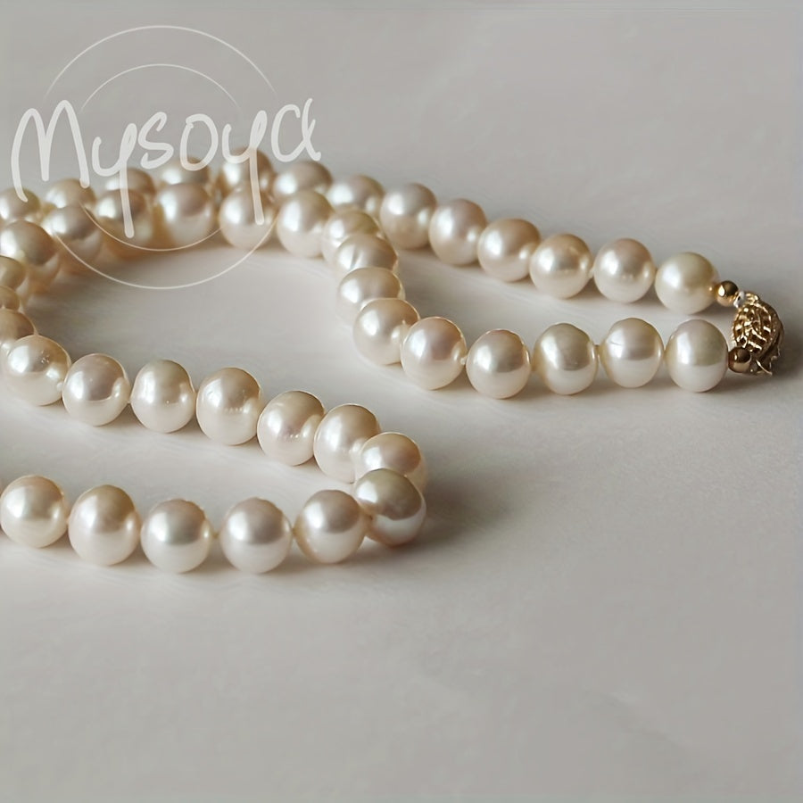 Handmade Freshwater Pearl Necklace with Openwork Clasp - 7-8mm, Elegant and Luxurious, June Birthstone, Versatile for Daily Wear or Wedding, MYSOYA Brand, Comes in Beautiful Gift Box - Perfect Christmas Gift for Him or Her.