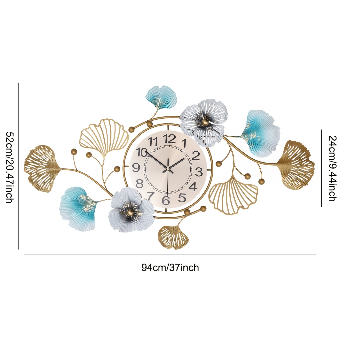 Stylish Ginkgo Leaf Metal Wall Clock - Quiet, Luxurious Floral Design for Various Spaces, Battery Operated (AA Not Included)