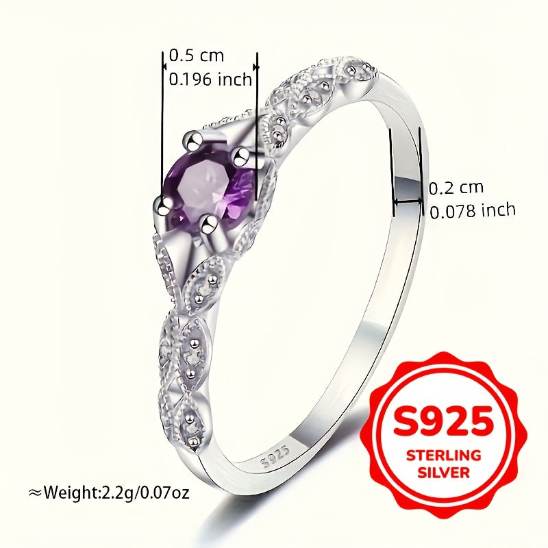 Stylish 925 Sterling Silver Anniversary Ring featuring Synthetic Purple Gemstone – Great for both Formal and Everyday Occasions, Set with Four Prongs and Synthetic Zirconia, Representing February Birthstone, Perfect for Gifting at Special Events and