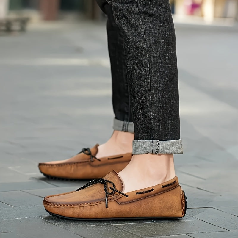 Men's bowknot moccasin loafers, comfy non-slip slip-on driving shoes for spring and summer.