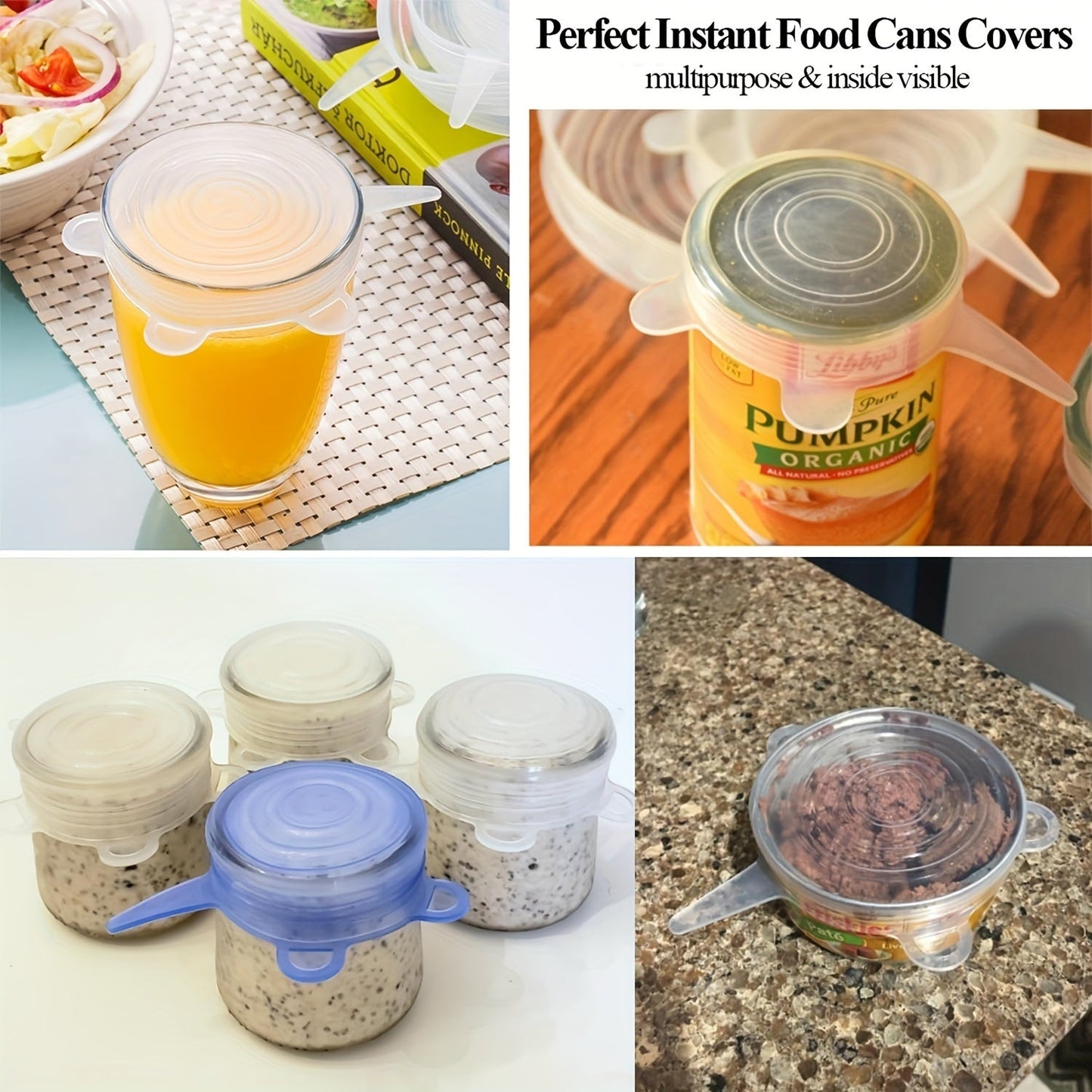 Flexible silicone lids for pet and human food cans - designed to fit perfectly on 3 standard sizes: 6.6cm, 7.49cm, and 8.13cm cans - ideal for small pet food containers - preserves freshness of food.