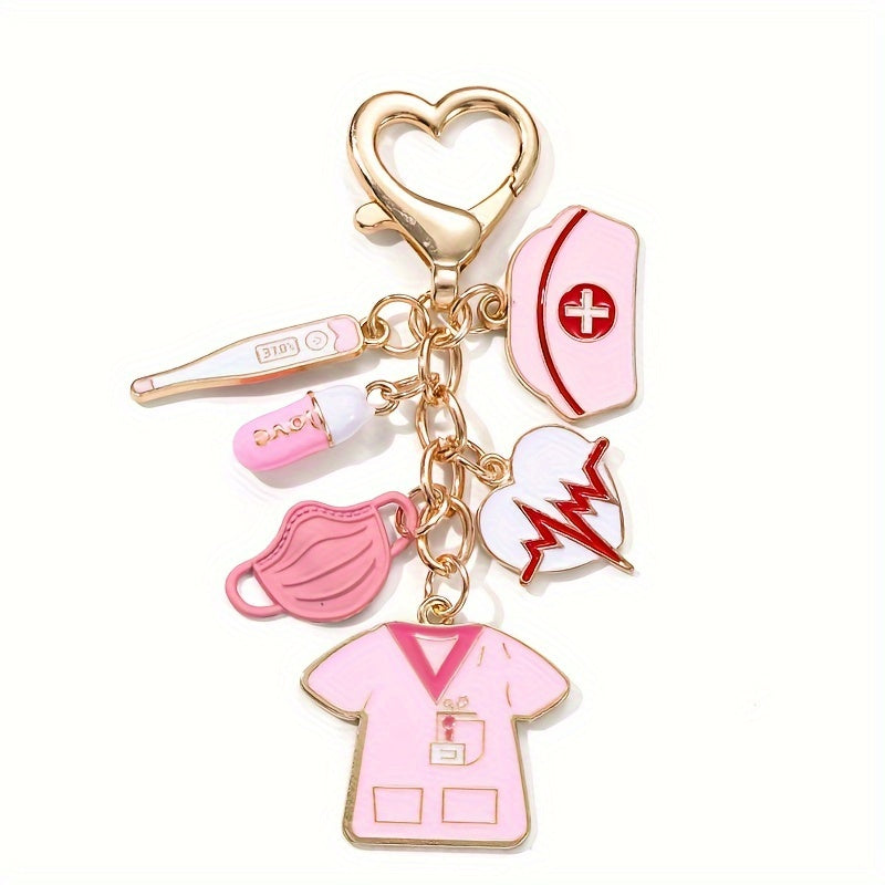 Nurse's kit includes classic cap, thermometer, pill mask, heart beat suit, oil dropper, and key chain