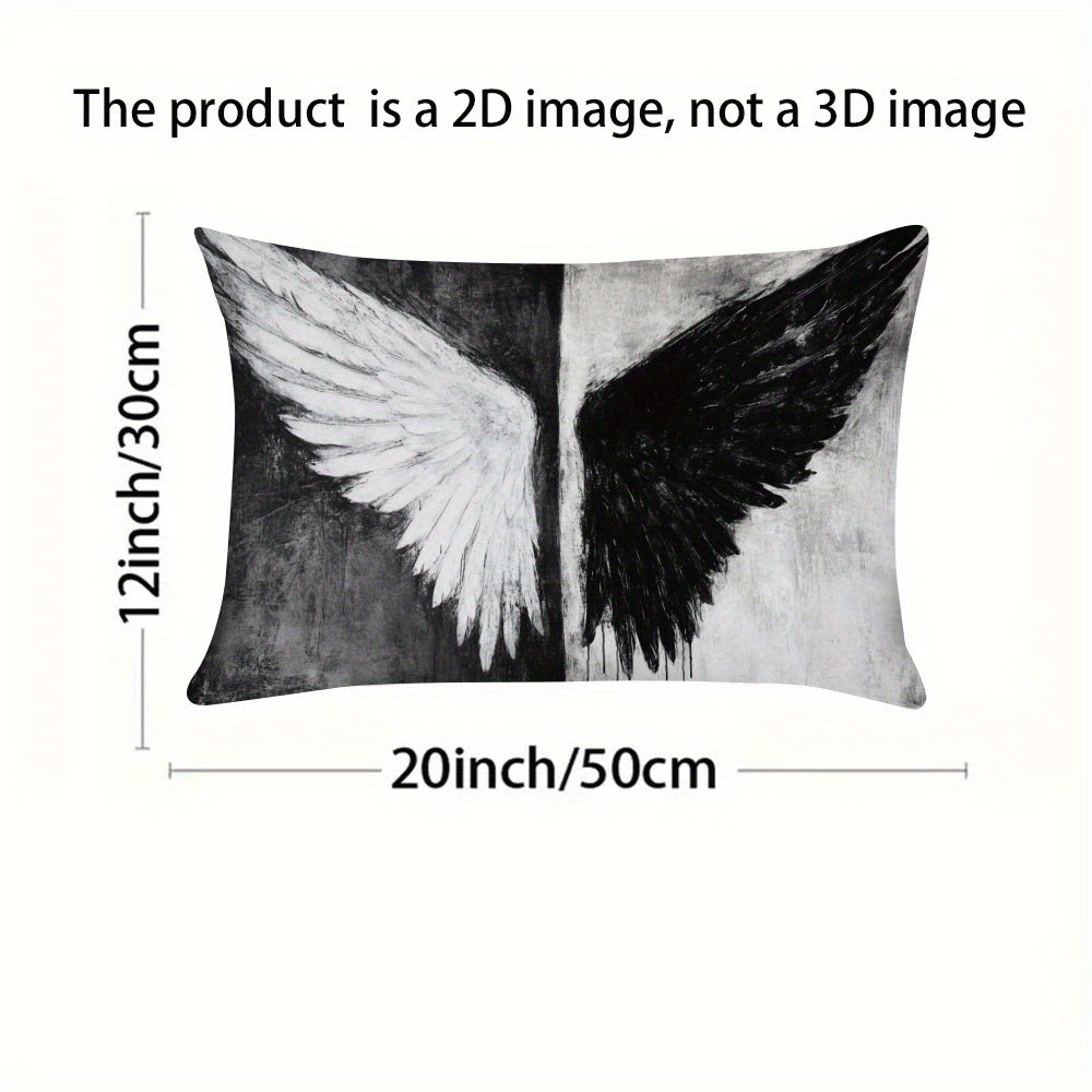 Set of Two Contemporary Black and White Angel Wings Pillow Covers, Casual Polyester Square Cushion Cases with Zipper Closure, Easy to Clean in Washing Machine, Versatile Decorative Pillowcases for Sofa, Bed, or Outdoor Use - Filler Not Included