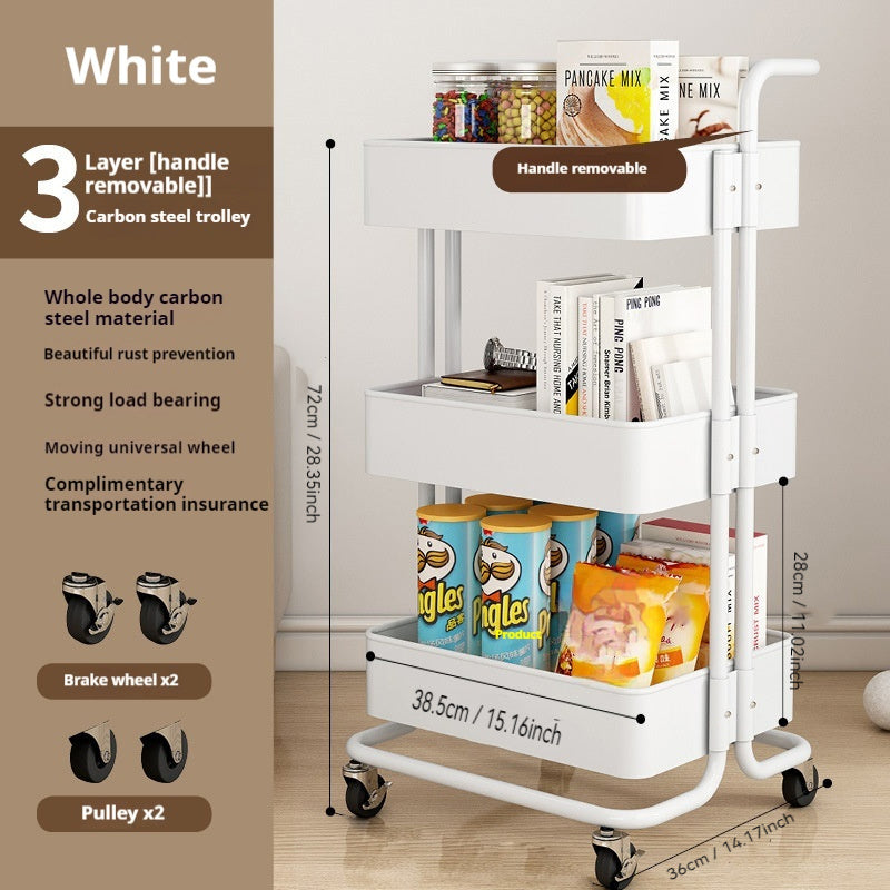 50pcs Hand Cart Storage Rack with Wheels - Multi-layered storage for kitchen, dormitories, and snacks.