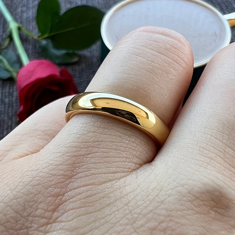 Simple 18k Gold-Plated Tungsten Steel Ring, 4mm Width, Perfect Engagement or Wedding Gift Jewelry