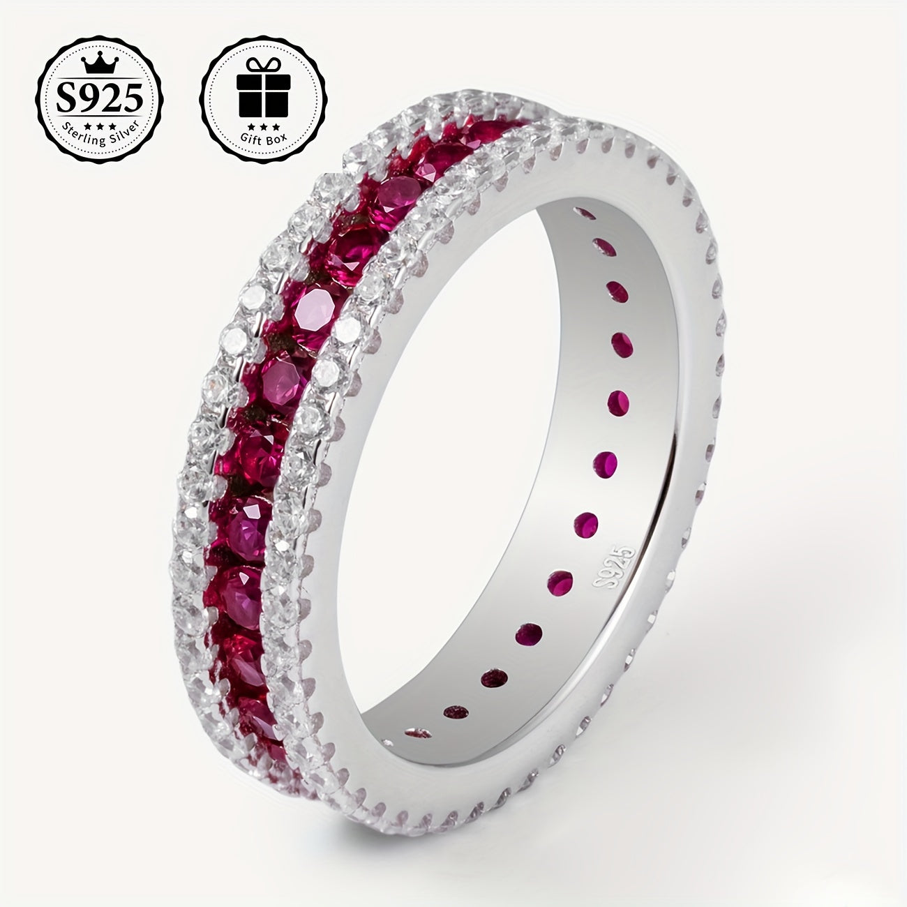 This stunning Full Eternity Ring features a luxurious design, crafted from elegant S925 Sterling Silver and adorned with AAAA Cubic Zirconia stones. The Unisex design is plated with 18K golden, making it the perfect accessory for Valentine's Day