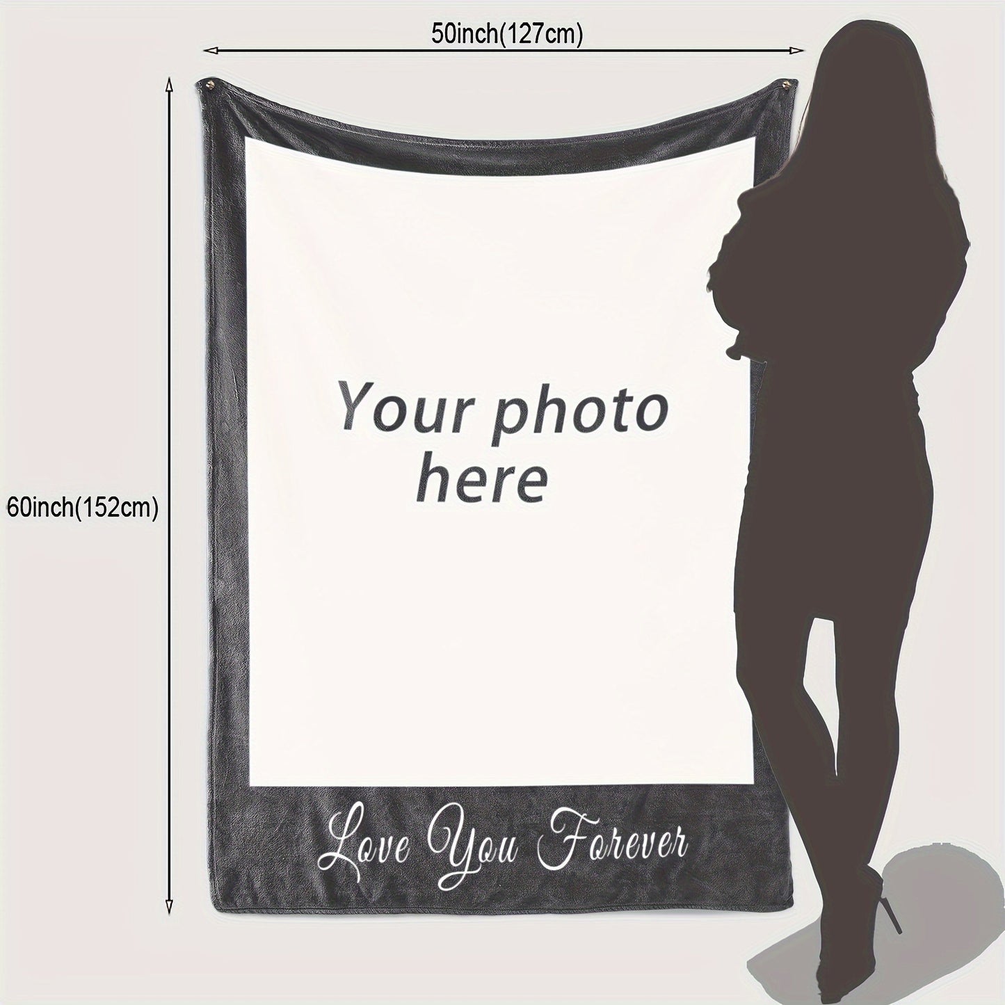 Customize your own photo blanket with a special message like "Love You Forever". Made with soft flannel material, this warm and allergy-free throw is ideal for use on the couch, sofa, bed, office, camping, or the beach. It makes the perfect gift for