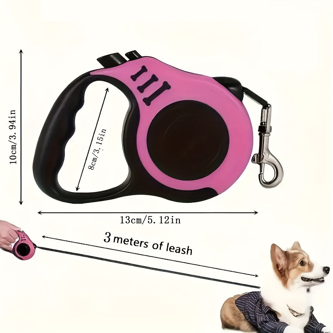 10-Foot Dual-Button Retractable Dog Leash with Polyamide Material, One-Click Brake and Lock, Comfort Grip - Battery-Free