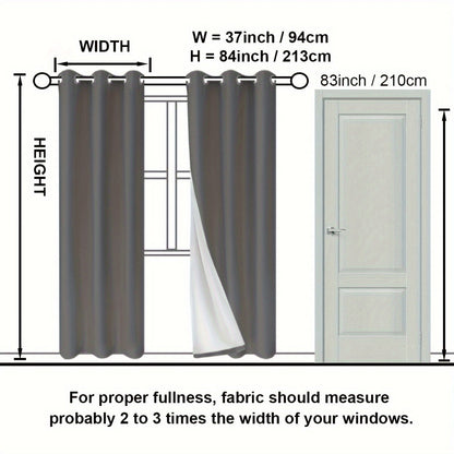 Suhuan Top Curtains, 2PC Set of 100% Blackout Insulation Soundproof Curtains with White Lining, Ideal for Bedroom, Office, Living Room, and Home Decor