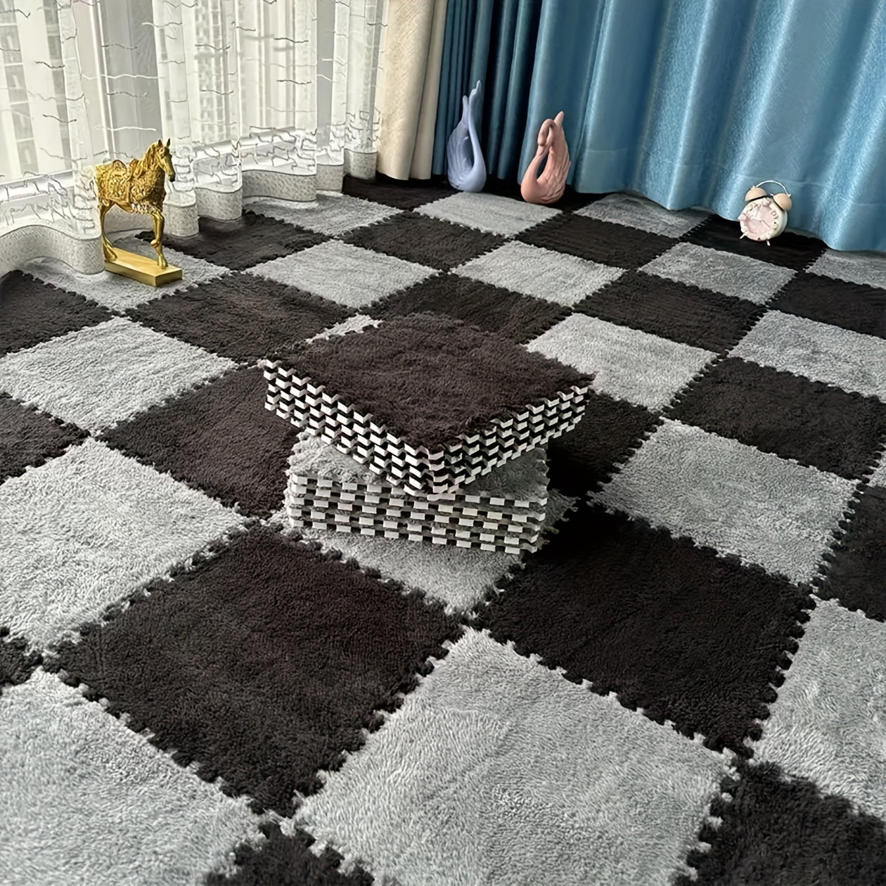 Modern plush patchwork carpet suitable for all seasons, ideal for bedroom, living room, coat room, rental house renovation - 40 pieces.