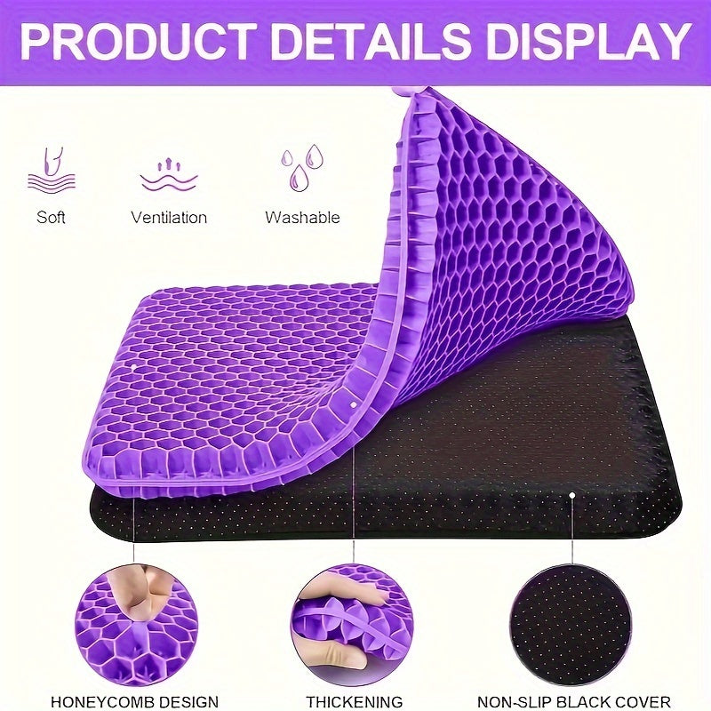 1pc Purple Gel Seat Cushion with Non-Slip Cover for Office & Wheelchairs, Double Thick Design, Easy to Clean, Portable & Lightweight